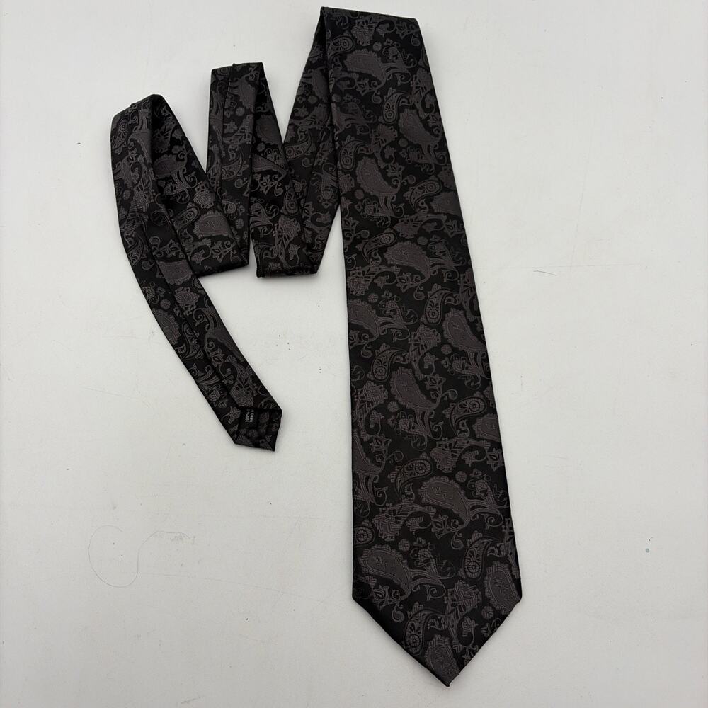 Antonia Collection 100% Silk Mens Black Grey Paisley Tie Designer Jacquarrd 62"